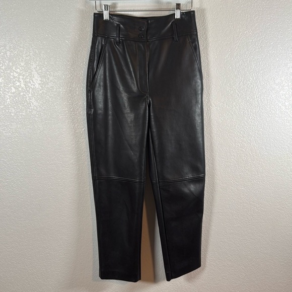 Aritzia Wilfred Black Vegan Leather Straight Leg Pant Size 4 - Picture 1 of 8